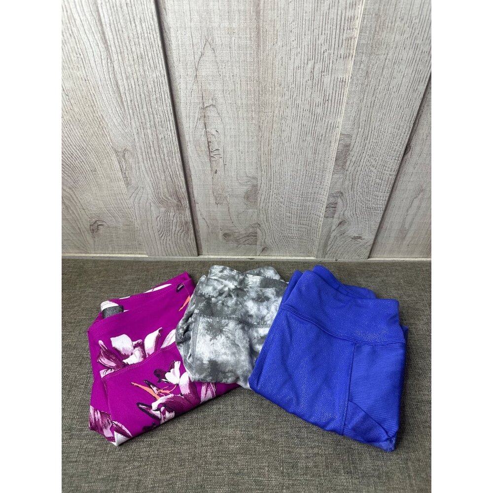 Avia Sports Girls Leggings Size Large 10-12 Floral Glittery Tie Dye Lot of 3